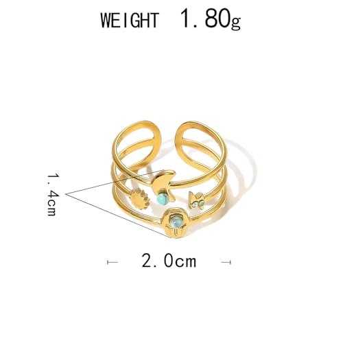 Todenb Turquoise Ring for Women，Gold Western Turquoise Open Ring Boho Stainless Steel Moon and Star Band Wrap Knuckle Rings Western Country Fashion Jewelry Accessories - color: moon