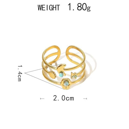 Todenb Turquoise Ring for Women，Gold Western Turquoise Open Ring Boho Stainless Steel Moon and Star Band Wrap Knuckle Rings Western Country Fashion Jewelry Accessories - color: moon