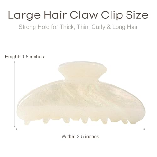 Aileam Acetate Hair Claw Clips for Women,White Beige hair clip French Design Strong Hold Non-Slip claw clips for Thick Hair, 2 Pack - color: Ivory & White