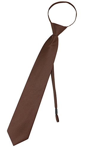 Vesuvio Napoli PreTied Men's Necktie Solid Color Mens Adjustable Zipper Neck Tie - color: Chocolate Brown