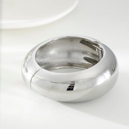 Bangle Bracelets for Women | 14K Gold Plated Trendy Wide Bracelets | Hinged Arm Cuff Bangles Chunky Bracelet for Women - color: Style G-Silver Plated Bangles