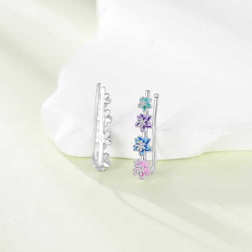 Ear Climbers Earrings for Women Sterling Silver Vintage Ear Crawler Earrings Jewelry Gifts for Women - style: Cherry Blossom Flower