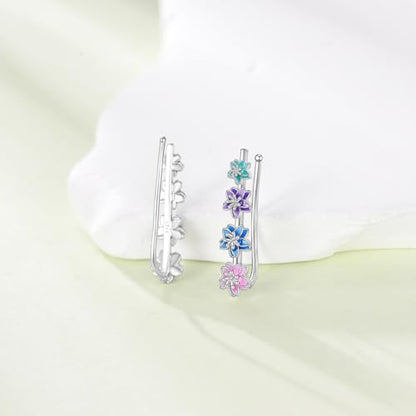 Ear Climbers Earrings for Women Sterling Silver Vintage Ear Crawler Earrings Jewelry Gifts for Women - style: Cherry Blossom Flower