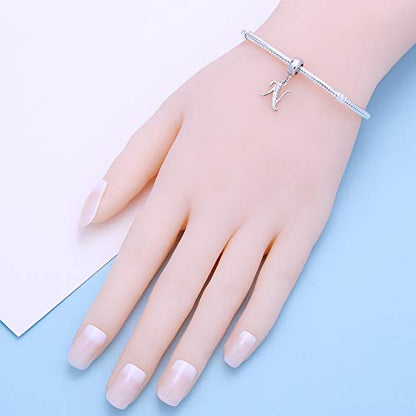 925 Sterling Silver Letter Charms Fits Pandora Bracelets, Gift for Women | A-Z Alphabet Initial Charm with CZ,Great gift for Christmas, Valentine's Day, Mother's Day. - color: N