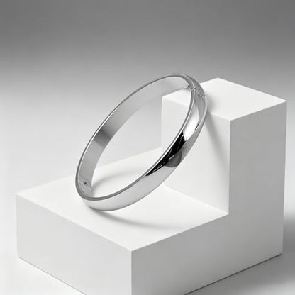 Womens Bangle 8MM Stainless Steel Bracelet Oval Polished Finish Cuff Bangle 6.7" - color: A2-Silver