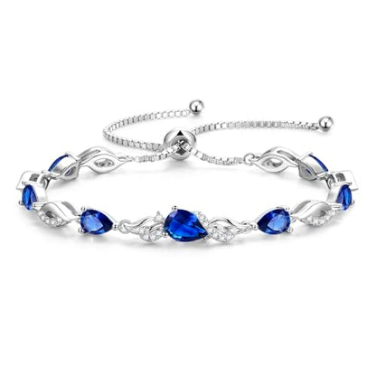 FANCIME Birthstone Teardrop Tennis Bracelet for Women, Sterling Silver 9x7mm main Gemstone Bolo Adjustable Chain Bracelet Fine Jewelry Birthday Gifts for Women Mom Wife Her - color: 09-Sapphire