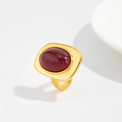 Black Gold Chunky Oval Knuckle Ring for Women, Vintage Geometric Resin Statement Ring Fashion Jewelry Accessories Daily Party Cocktail Gifts