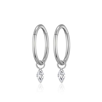 Ourania 16G Gold Stainless Steel Zircon Dangle Huggie Hoop Rook Piercing Helix Hoop Earring Tragus Hoop Cartilage Piercing for Women - color: Eyes Silver 2PCS, size: 1.2*10mm 2pcs