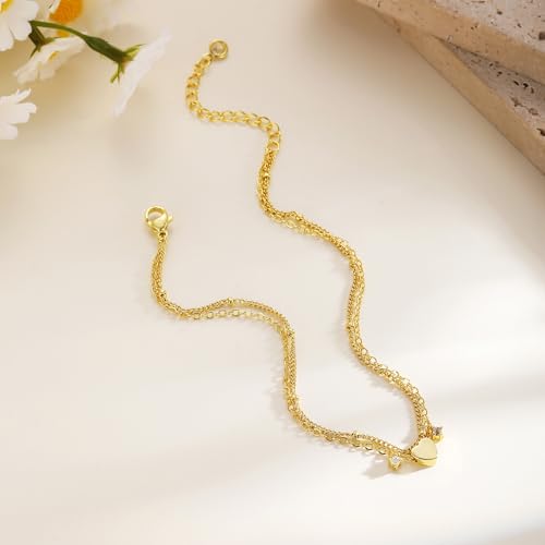 Gold/Silver Anklets for Women，Dainty 14K Gold Plated Waterproof Beaded Ankle Bracelet Non Tarnish Stackable Beach Jewelry Gift - style: 2pc-gold