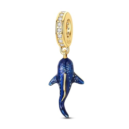 Hapour 925 Sterling Silver Charms for Bracelet Necklace Dangle Pendant Bead | Whale Shark Charm, Glow in the Dark, Matryoshka Russian Doll Baking European Jewelry Charm, 14k Gold Plated - style: Golden Blue Glowing Whale Shark