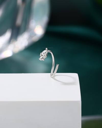 20G 925 Sterling Silver Small Thin Nose Ring Hoop for Women, Silver 7mm - 8mm Adjustable Half Hoop Nostril Piercing Jewelry - color: Clear CZ