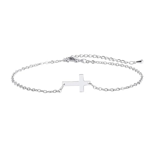 14K Gold Plated Handmade Dainty Dot Bracelet Cute Thin Everyday Bracelets for Women Men Size 6.5"+2" Extender - color: Cross:White Gold