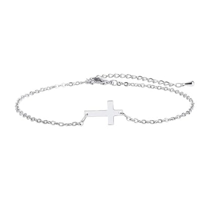 14K Gold Plated Handmade Dainty Dot Bracelet Cute Thin Everyday Bracelets for Women Men Size 6.5"+2" Extender - color: Cross:White Gold