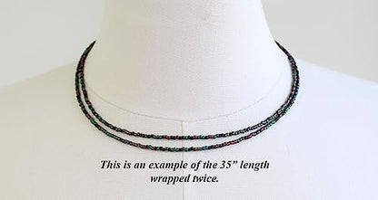 Kathy Bankston Teal Green Plum Seed Bead Necklace, Thin 1.5mm Single Strand | Beaded Layering Necklace, Choker to Long Lengths, Made to Order