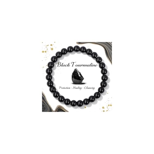 Raicegs 4 6 8MM Beaded Bracelets Healing Crystal Bracelet for Women Men Natural Stone Handmade Stretch Bracelet Reiki Spiritual Jewelry - color: Black Tourmaline, size: 8mm