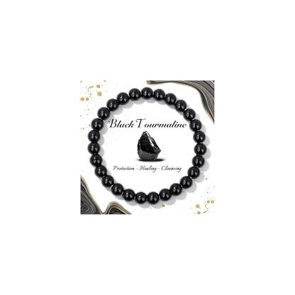 Raicegs 4 6 8MM Beaded Bracelets Healing Crystal Bracelet for Women Men Natural Stone Handmade Stretch Bracelet Reiki Spiritual Jewelry - color: Black Tourmaline, size: 8mm