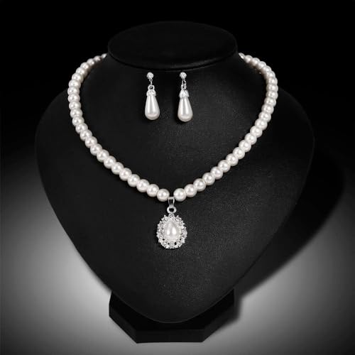 CSIYANJRY99 Pearl Necklace and Earring Set Faux Pearl Jewelry Sets for Women Imitation Beaded Pearl Necklace Bracelet Stud Earrings for Women - color: B