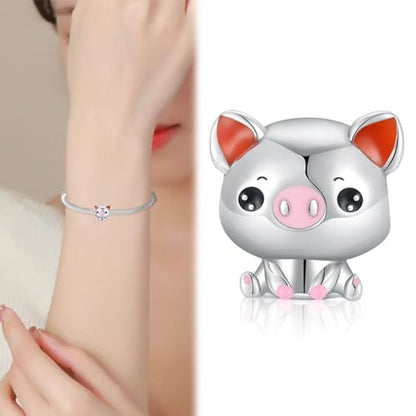 Charm for Bracelets and Necklaces, Heart Animals 925 Sterling Silver Bead Celestial Sun Moon Star Charms Jewelry Gift for Women Girls - color: Cute Pig Charm