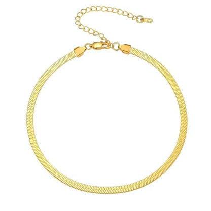 PROSTEEL 3mm/5mm Herringbone Choker Necklace for Women, 12.5"/15"/18", Stainless Steel/Sterling Silver Flat Snake Chain in Silver/Yellow Gold/Rose Gold/Black, Come with Box - color: 5mm-Gold Plated, size: 15 Inch