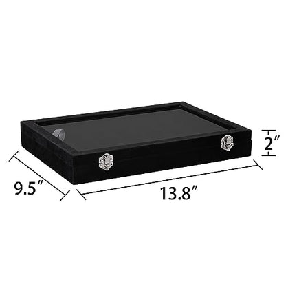 Frebeauty Velvet Jewelry Tray,35 Grid Jewelry Organizer with Clear Lid,Earring Holder Organizer Case with Clasp,Drawer Insert for Rings Studs,13.8 x 9.5 x 2 Inches,Gift for Women Girls(Black) | Drawer Jewelry Organizer for Rings Studs Beads,Adjustable Div
