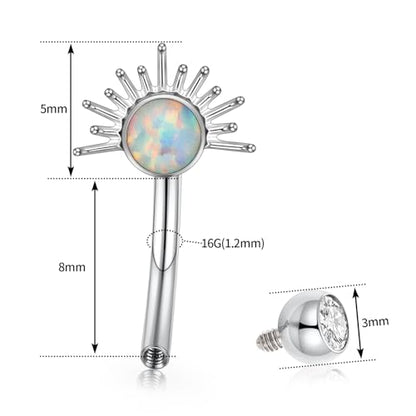PEAKLINK G23 Titanium Eyebrow Ring 16G Opal Rook Daith Piercing Jewelry Internal Threaded Curved Barbell Vertical Labret Lip Jewelry Small Belly Button Ring - color: Silver with White Opal