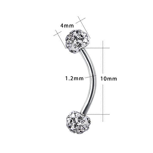 ZS 16 Gauge Eyebrow Rings Curved Barbell 4mm Crystal Ball Belly Button & Nipple Rings - color: Green 2pcs