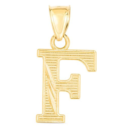 Floreo 10k Yellow Gold 0.45" Personalized Lighting Alphabet Letter A - Z Initial Charm Pendant with optional Extendable Chain Necklace - size: Pendant with Adjustable Chain, 18", style: - F -