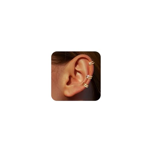 Ear Cuffs Non-Piercing Earrings for Women Cute Clip-On Cartilage Earring | 14k Gold Plated Ear Cuff for Non Pierced Ears Dainty Adjustable Fake Piercings Earings Set - style: 3