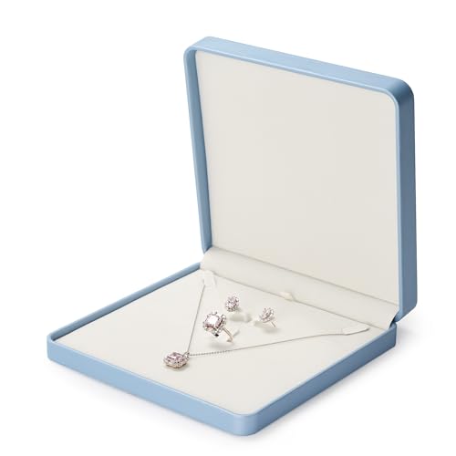 Oirlv Luxury Leather Jewelry Set Box Big Necklace Storage Case Jewelry Gift Box for Bracelet Necklace Earring Ring(Sky Blue) - color: Sky Blue, size: Big Necklace Box
