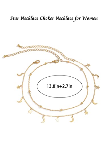 YANCHUN Layered Necklaces for Women Gold Necklace Stack Star Heart Choker Dainty Necklace Love Heart Chain Jewelry Gifts for Women - color: 2:Star moon 2pcs Gold
