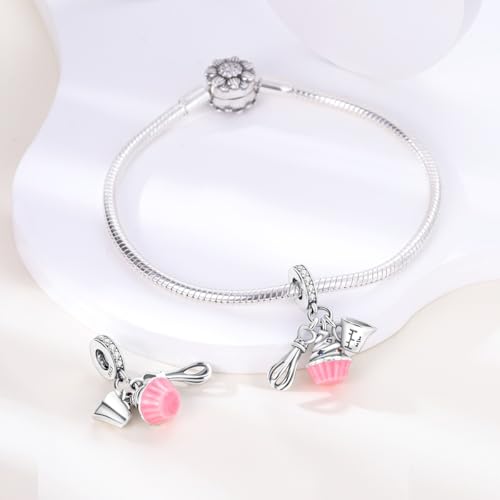 HONGRUI 925 Sterling Silver Charm for Bracelets Fashion Women Jewelry Gift - color: Pink cake