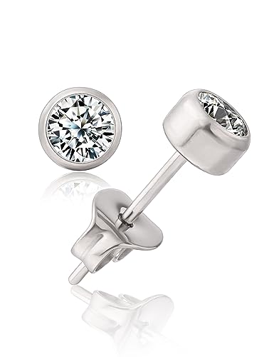 Limerencia Hypoallergenic G23 Pure F136 Implant Grade Titanium Earrings | 20G Flat Back Studs with CZ, Available in Round, Princess-Cut, Square & Ball, Earrings for Women and Men with Sensitive Ears - style: 5mm Round CZ
