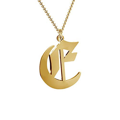 Women's Old English Initial Necklace 18K Gold Plated Stainless Steel Letter Pendant Gift - style: E