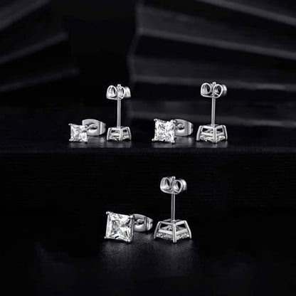White Gold Earrings for Women Men Hoop and Stud Earring Set | Hypoallergenic 14K White Gold Plated Hoops Huggie Stud Earrings Set Round Cubic Zirconia Ear Jewelry - style: A2-White Gold-Hoop&Square Stud (5 Pairs)