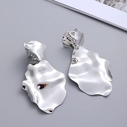 Women's Statement Clip-On Earrings Hypoallergenic Lightweight Clip Earrings - color: silver leaf
