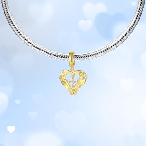 925 Sterling Silver Charms fits Bracelets and Necklace Pendant Bead Charms Jewelry Gift for Women Family Friends - style: Gold Cross Charm
