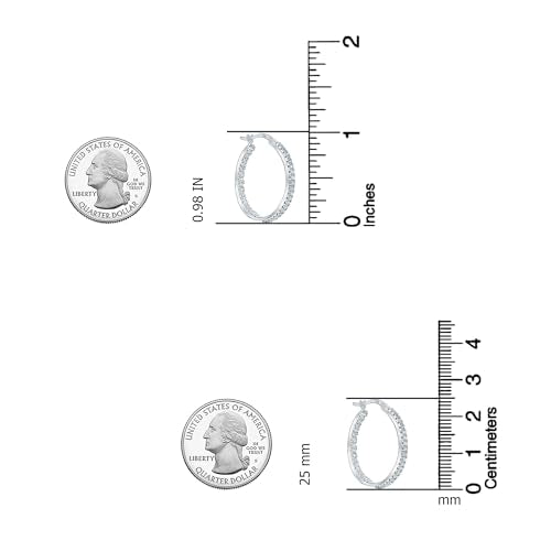 LeCalla 925 Sterling Silver Cubic Zirconia Hoop Earrings | Silver Small Chunky CZ Hoop Earrings | Hypoallergenic Round Click-Top Earring Hoops for Women - color: CZ Inside-Out -25MM