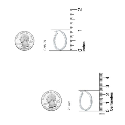 LeCalla 925 Sterling Silver Cubic Zirconia Hoop Earrings | Silver Small Chunky CZ Hoop Earrings | Hypoallergenic Round Click-Top Earring Hoops for Women - color: CZ Inside-Out -25MM