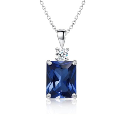 CiNily Rectangular Crystal Necklace for Women Trendy, Pendant Necklace with Chain 14K White Gold | Gold Plated Multicolor Birthstone Pendant Necklaces Boho Jewelry for Christmas Birthday Wedding - color: Silver-Navy Blue cz