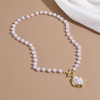 Chunky Pearl Necklaces for Women Chunky Baroque Pearl Beaded Gold Chain Link Pearls Pendant Necklace White Pearls Necklace Valentine's Day Jewelry Gifts Party Prom Birthday Outfits Accessorie - style: Pearl Necklace, Pearl Pendant