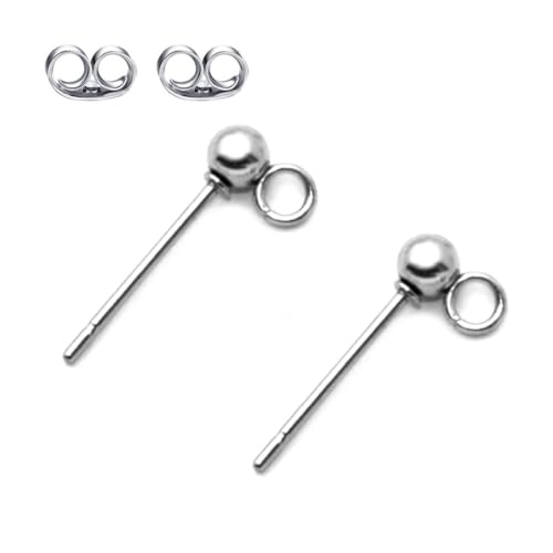 50pcs Adabele 316 Grade Surgical Stainless Steel Hypoallergenic Earring Posts 4mm Ball Post Open Ring 50pcs Earnut Backs DIY Earrings Jewelry Making SEF218-4 - size: 4mm (0.16 Inch) Ball Post