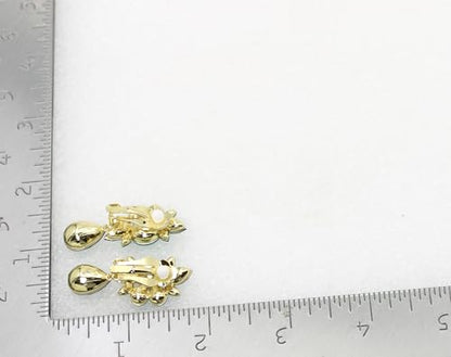 Faship Statement Dangling Floral Clip On Earrings For Women - color: Teal / 14K gold plated