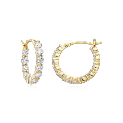 Inside-Out CZ Hoop Earrings, Small Hoop Earrings for Women Huggie Earrings | 14k Gold Plated Huggie Hoop Earrings with Stones for Work, Weekends and Everyday - color: 14k gold