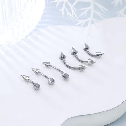 20g 18g 16g 14g Rook Piercing Jewelry Titanium Externally Threaded Curved Barbell Eyebrow Tragus Helix Conch Lobe Labret Earrings Lip Rings Body Piercing Jewelry For Women Men Ball Spike 6mm-19mm - size: 18G - 6mm Spike