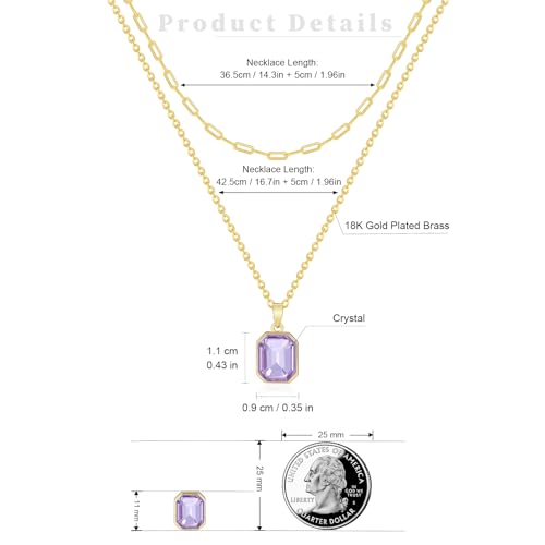 Gold Layered Necklaces for Women, 18k Gold Plated Crystal Necklace Paperclip Choker Emerald Green Jewelry for Women Gifts - color: Purple