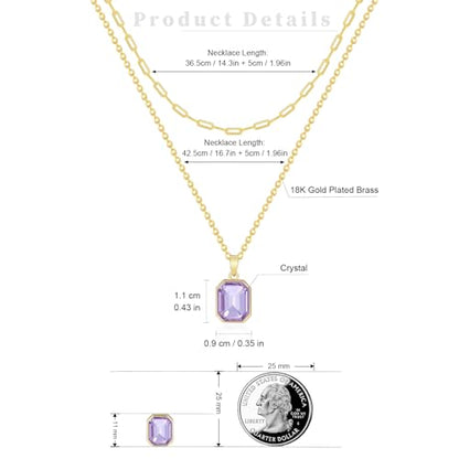 Gold Layered Necklaces for Women, 18k Gold Plated Crystal Necklace Paperclip Choker Emerald Green Jewelry for Women Gifts - color: Purple