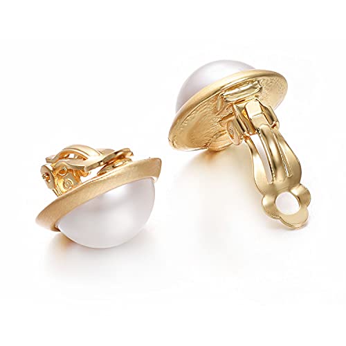 Yoursfs Clip on Earrings for Women Round Faux Pearl Earrings Clipon 18K Gold Plated Non Pierced Earring Jewelry - color: Yellow GP White Pearl Clips on
