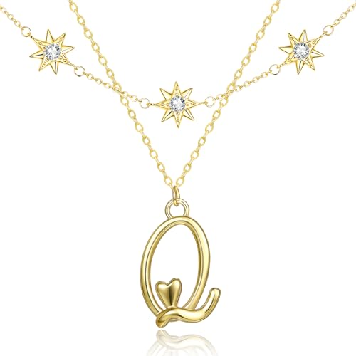 14K Gold A-Z Initial Lette Necklace Star Choker Women Necklace | Personalized Initial Jewelry, Meaningful Name Letter Gift for Women Wife Mom Friend, Perfect Present For Birthday/Anniversary - style: 14K Gold-Q