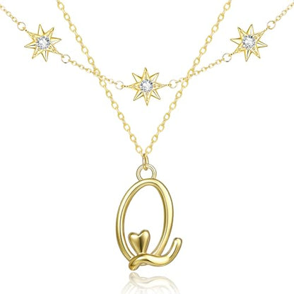 14K Gold A-Z Initial Lette Necklace Star Choker Women Necklace | Personalized Initial Jewelry, Meaningful Name Letter Gift for Women Wife Mom Friend, Perfect Present For Birthday/Anniversary - style: 14K Gold-Q