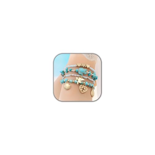 LALAPPLE Shell Bracelet Boho Beaded Stretch Bracelets for Women Seashell Strand Bracelets Starfish Charm Jewelry Summer Beach Jewelry Stackable Crystal Gold Plated Beads Bracelet for Women - style: T-Style7